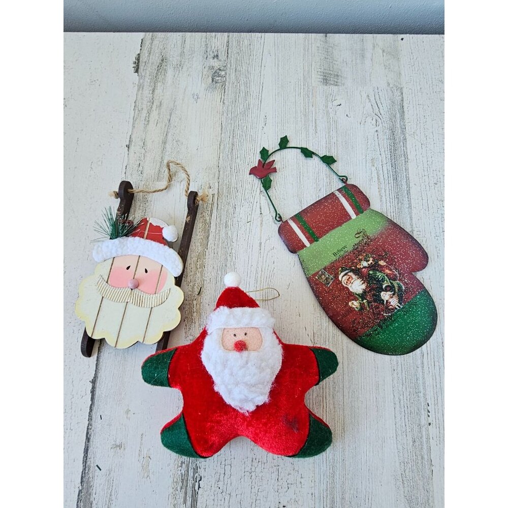 Santa metal sled ornament star large mitten decor cardinal xmas tree‎